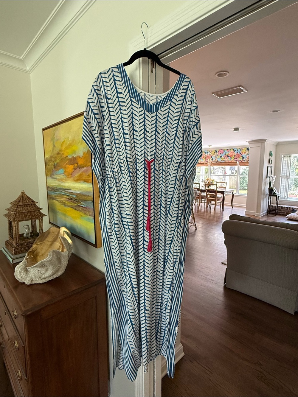 Blue and White Chevron Caftan